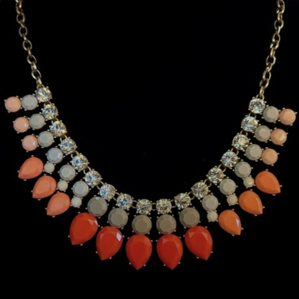 J. Crew statement necklaces lucite & crystal neon pink/orange/gray
